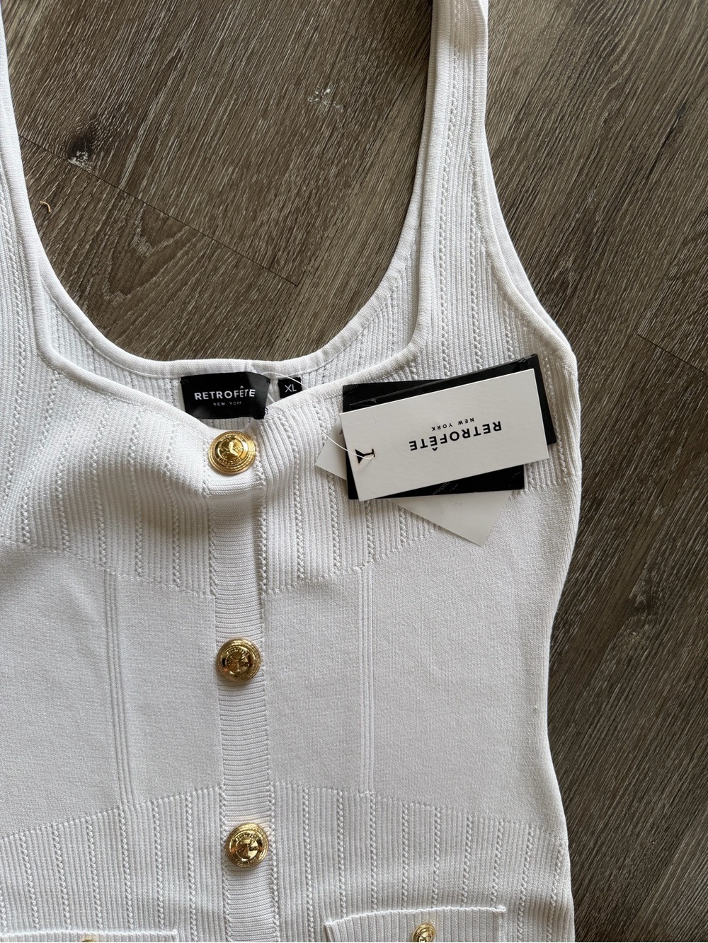 Retrofete White Ribbed Button-Front Midi Dress - Picture 6 of 10